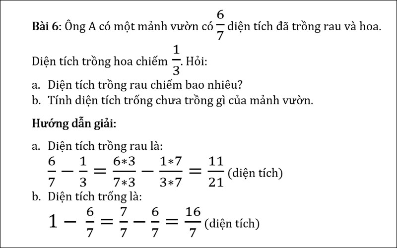 Bài tập 6 về phép trừ phân số 